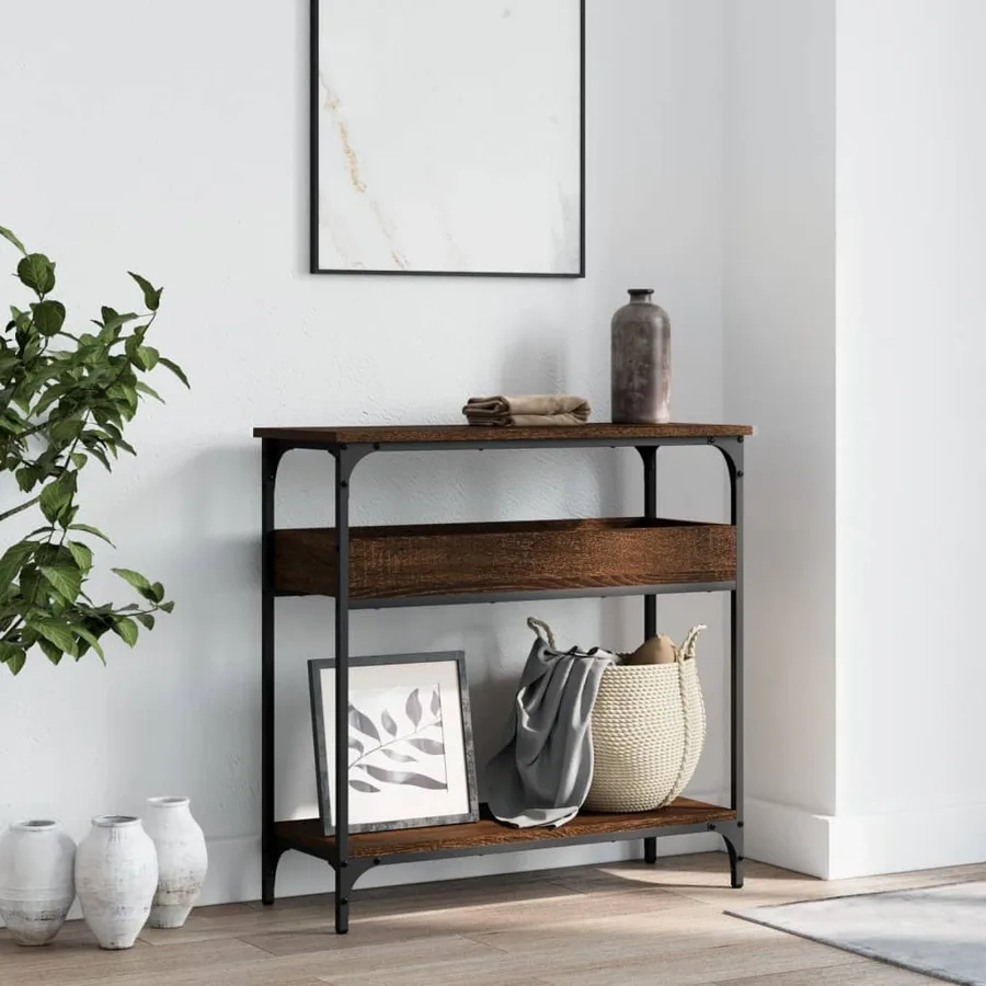 Table console avec étagère chêne marron 75x29x75 cm - 3