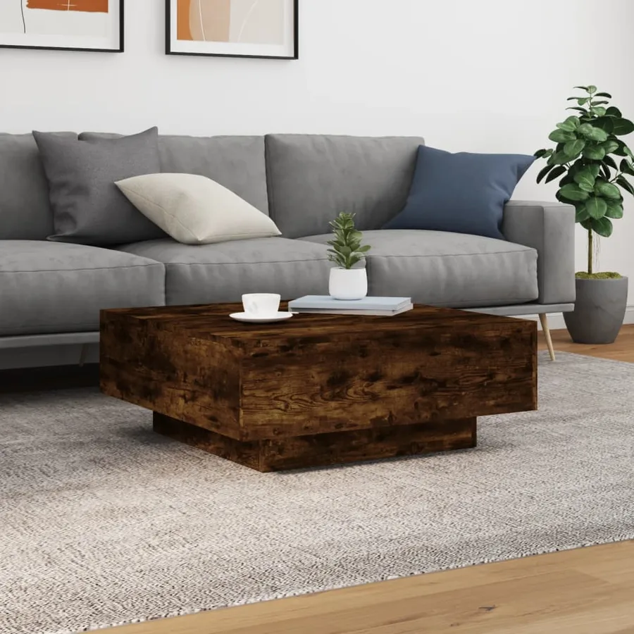 Table basse chêne fumé 80x80x31 cm bois d'ingénierie - 3