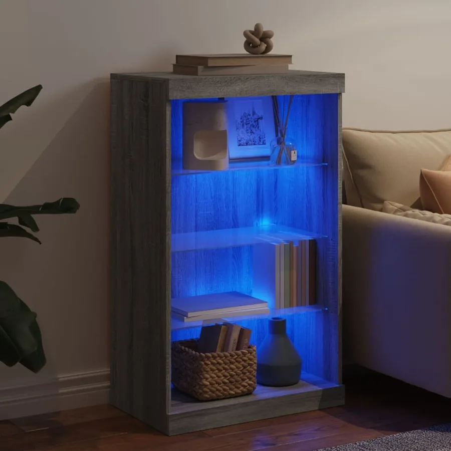 Buffet avec lumières LED sonoma gris 60,5x37x100 cm - 4