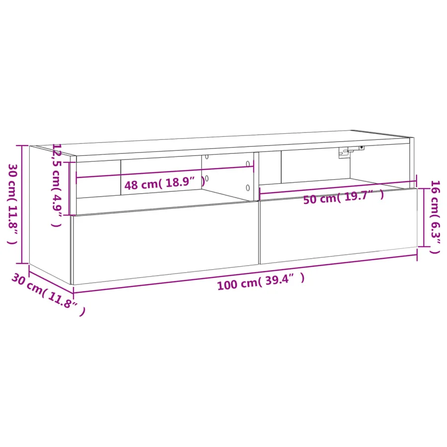 Meuble TV mural blanc 100x30x30 cm bois d'ingénierie - 13