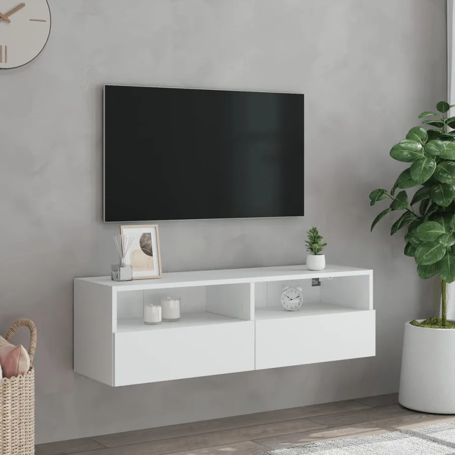 Meuble TV mural blanc 100x30x30 cm bois d'ingénierie - 3
