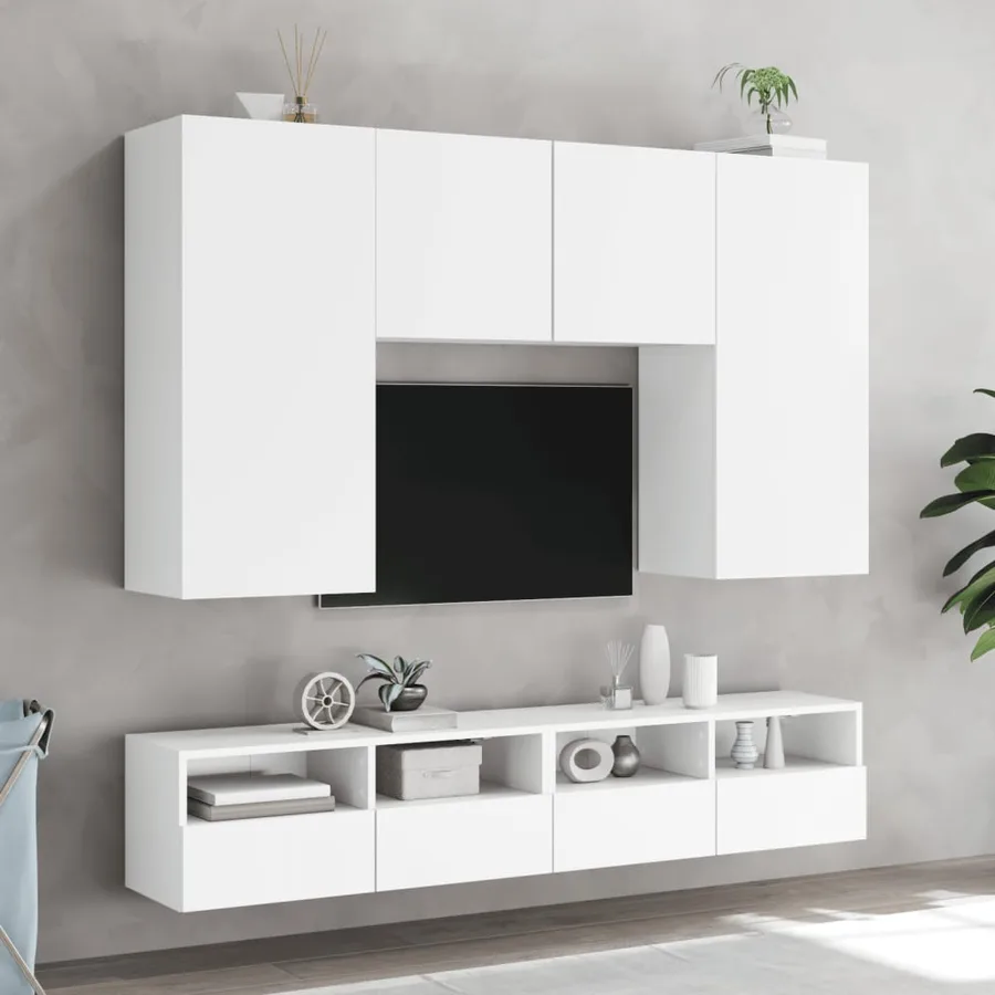 Meuble TV mural blanc 100x30x30 cm bois d'ingénierie - 4
