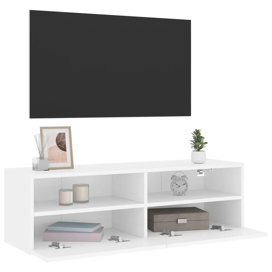 Meuble TV mural blanc 100x30x30 cm bois d'ingénierie - 5