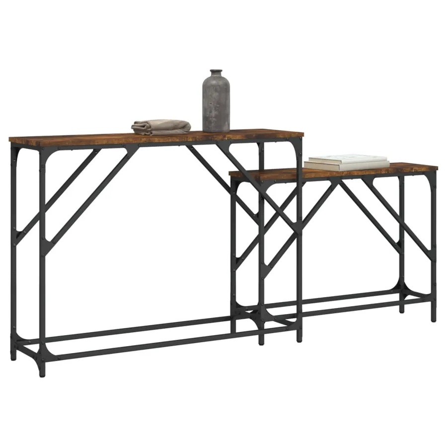 Tables console gigognes 2 pcs chêne fumé bois d'ingénierie - 3
