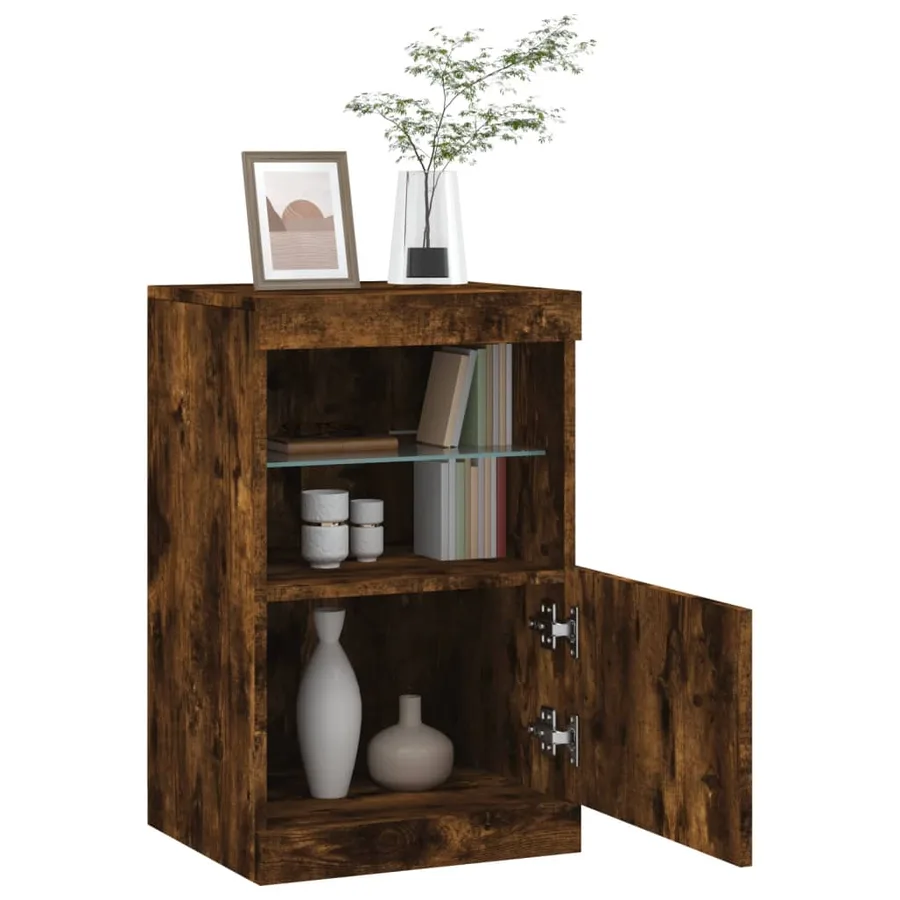 Buffet avec lumières LED chêne fumé 41x37x67 cm - 5