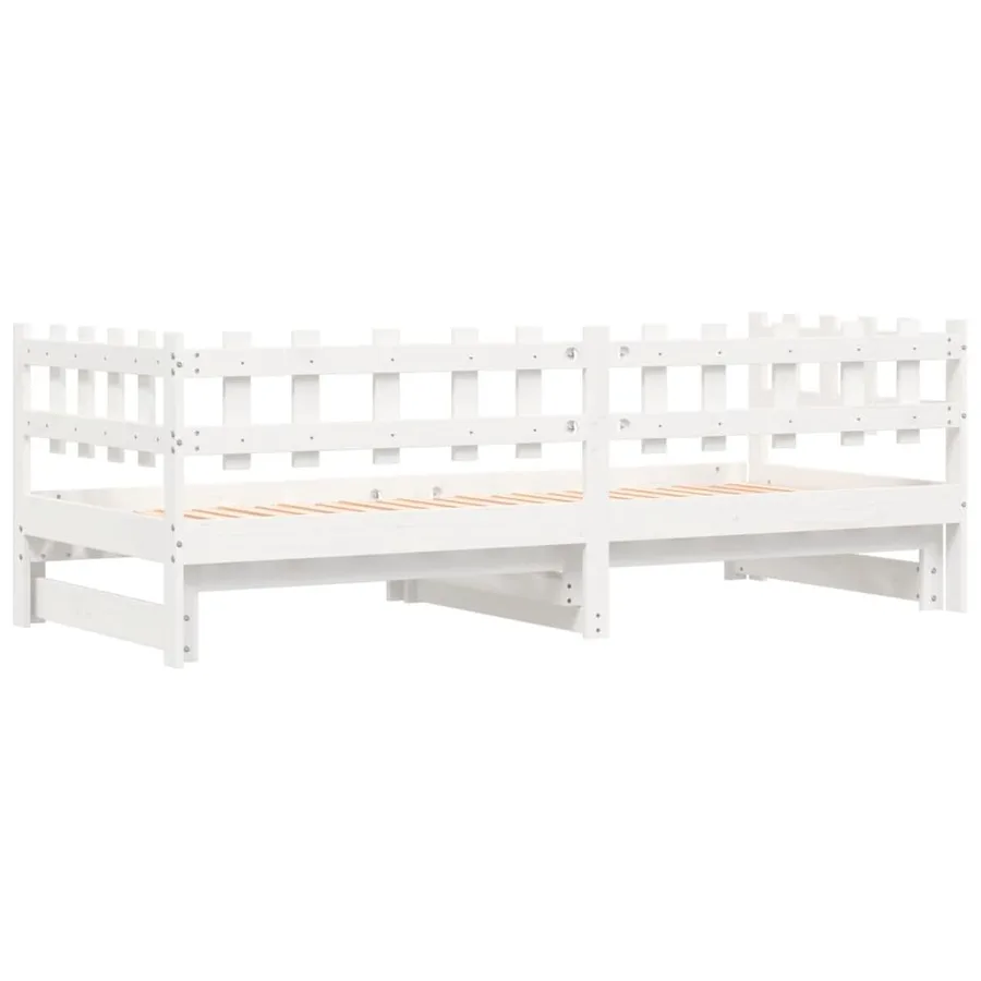 Lit coulissant sans matelas blanc 2x(80x200) cm Bois massif - 9