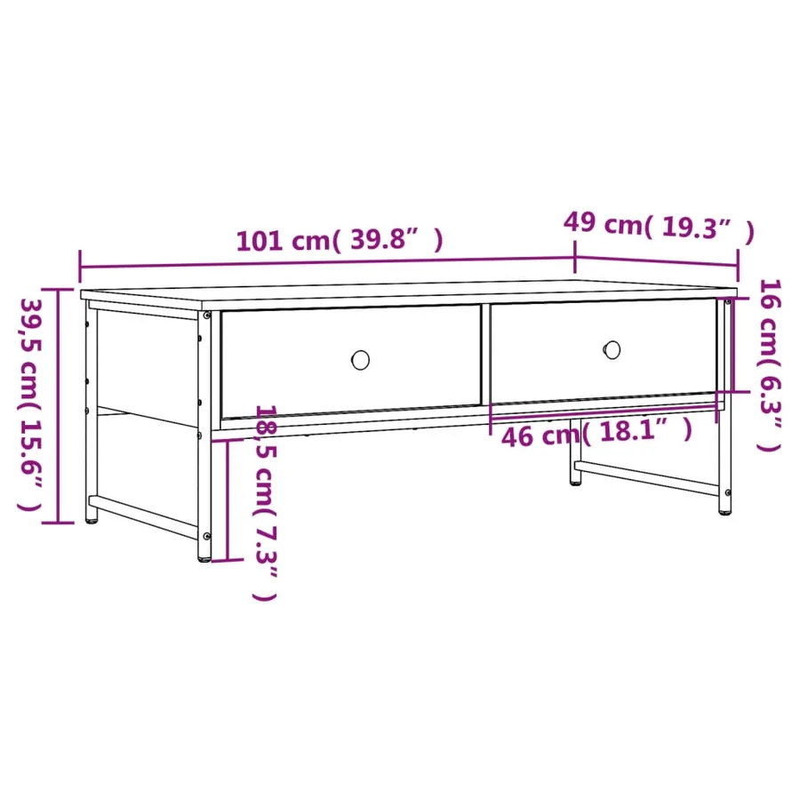 Table basse noir 101x49x39,5 cm bois d'ingénierie - 11