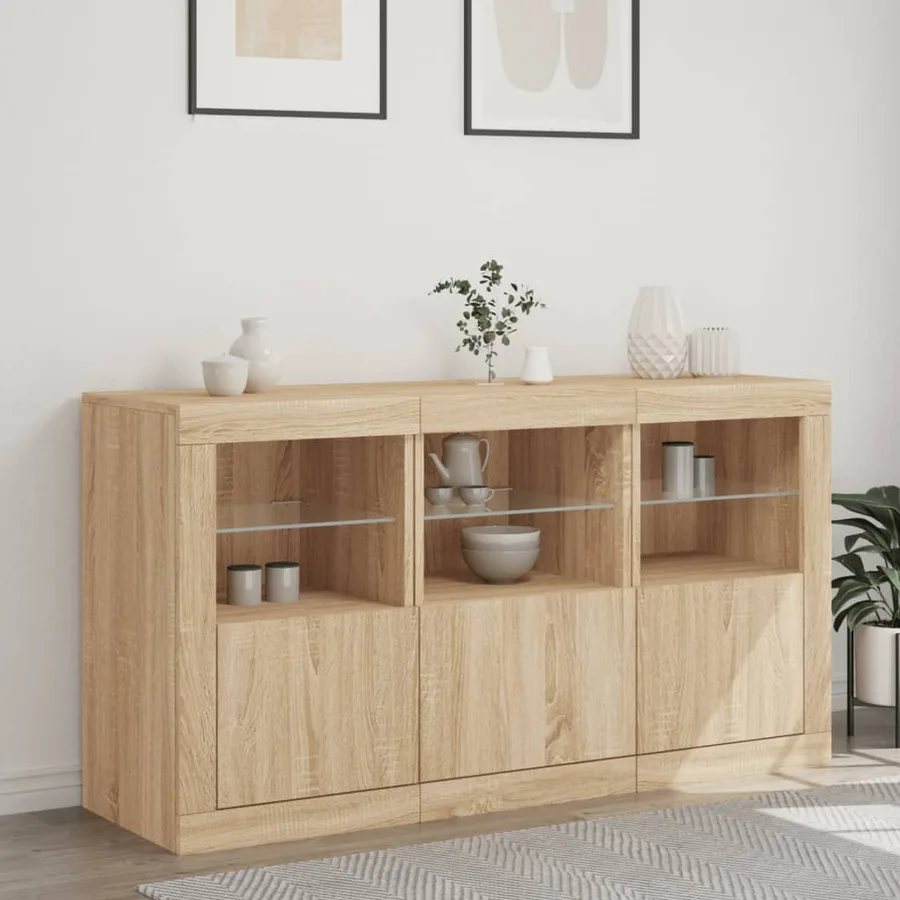 Buffet avec lumières LED chêne sonoma 123x37x67 cm - 3