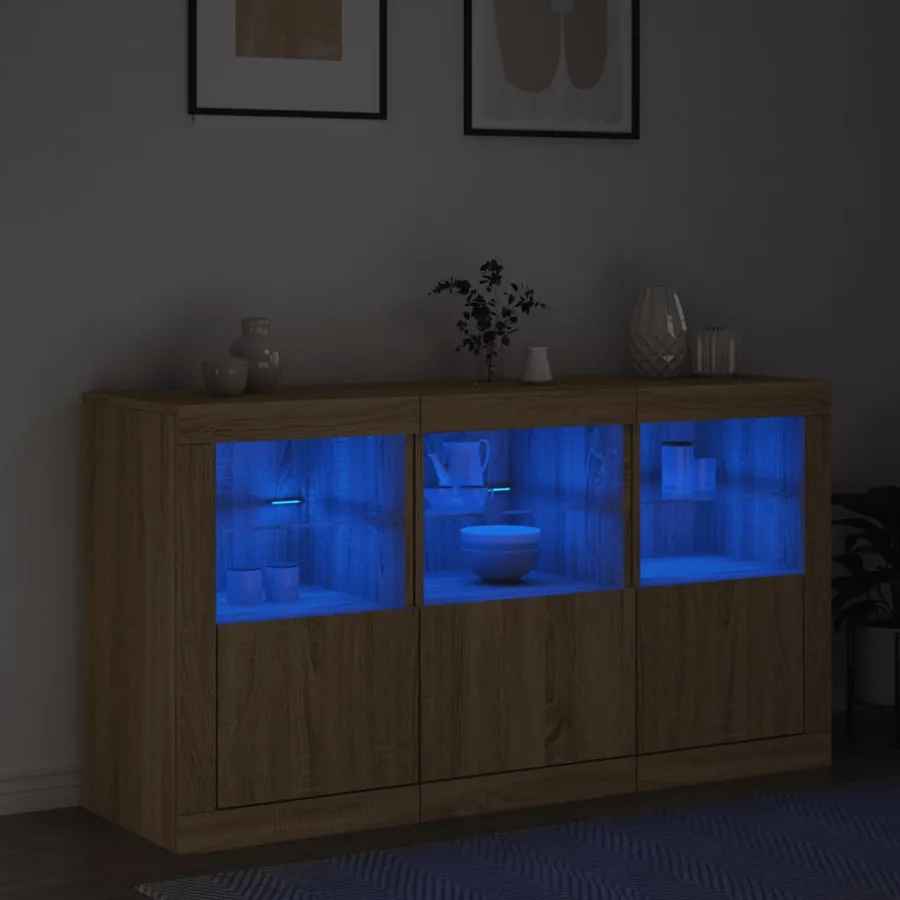 Buffet avec lumières LED chêne sonoma 123x37x67 cm - 4
