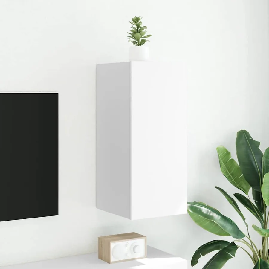 Meuble TV mural avec lumières LED blanc 30,5x35x70 cm
