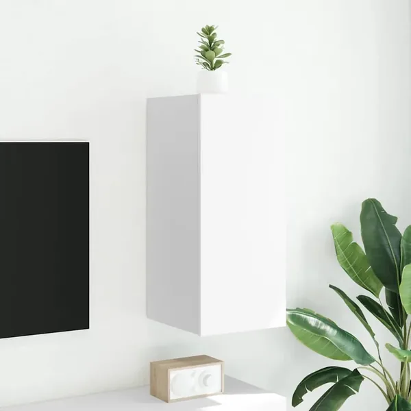 Meuble TV mural avec lumières LED blanc 30,5x35x70 cm
