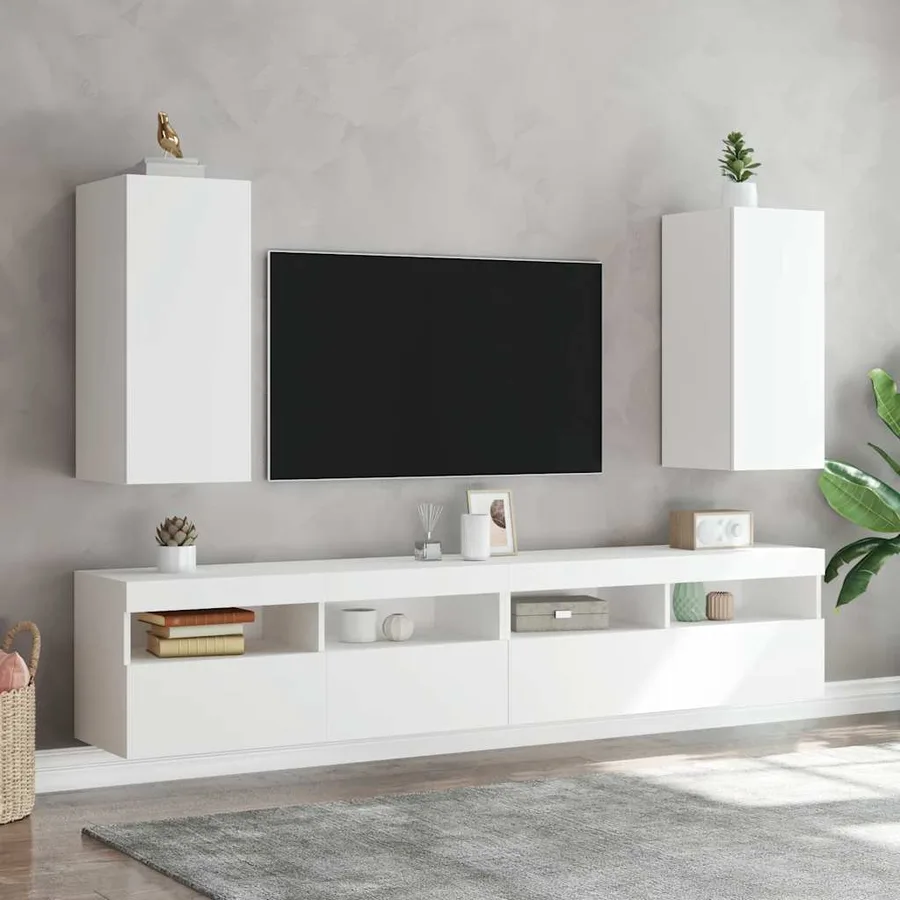 Meuble TV mural avec lumières LED blanc 30,5x35x70 cm - 6