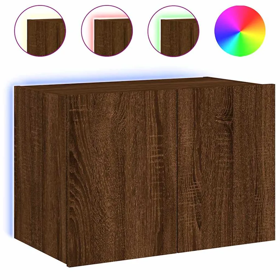 Meuble TV mural avec lumières LED chêne marron 60x35x41 cm - 2