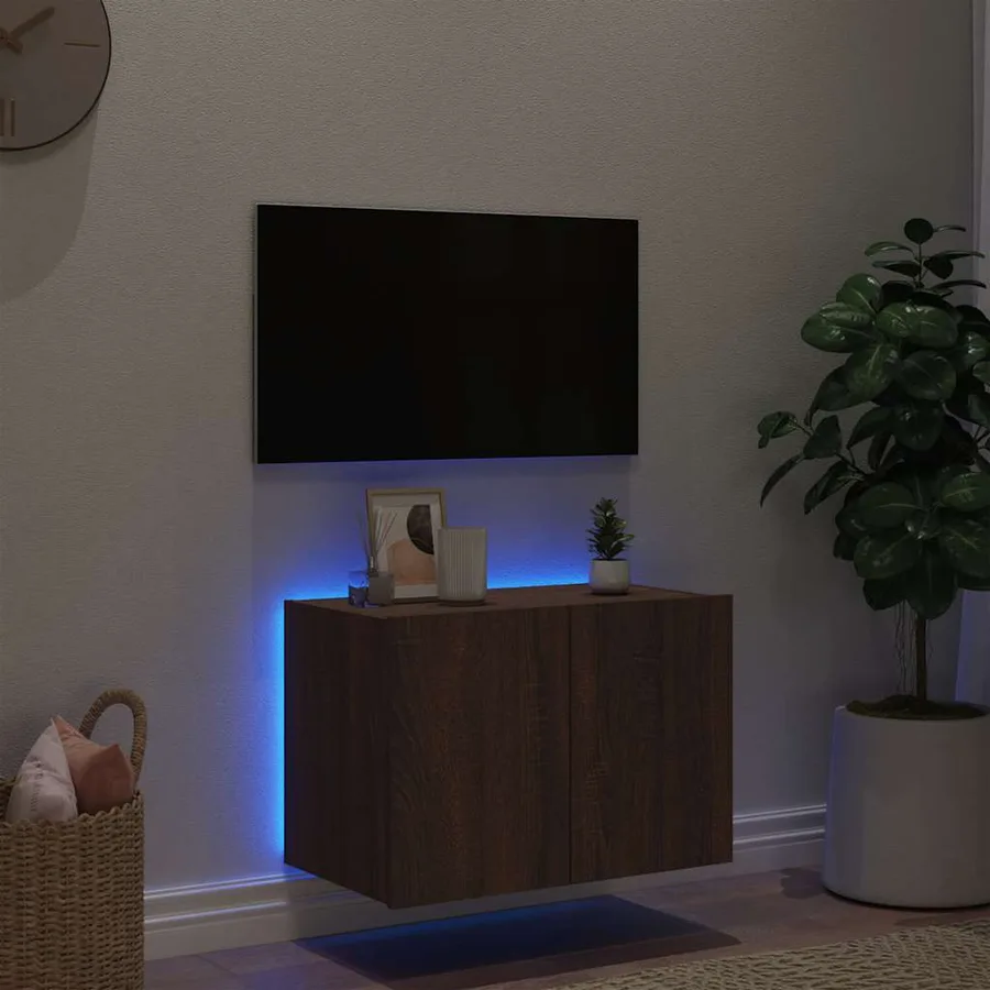 Meuble TV mural avec lumières LED chêne marron 60x35x41 cm - 4