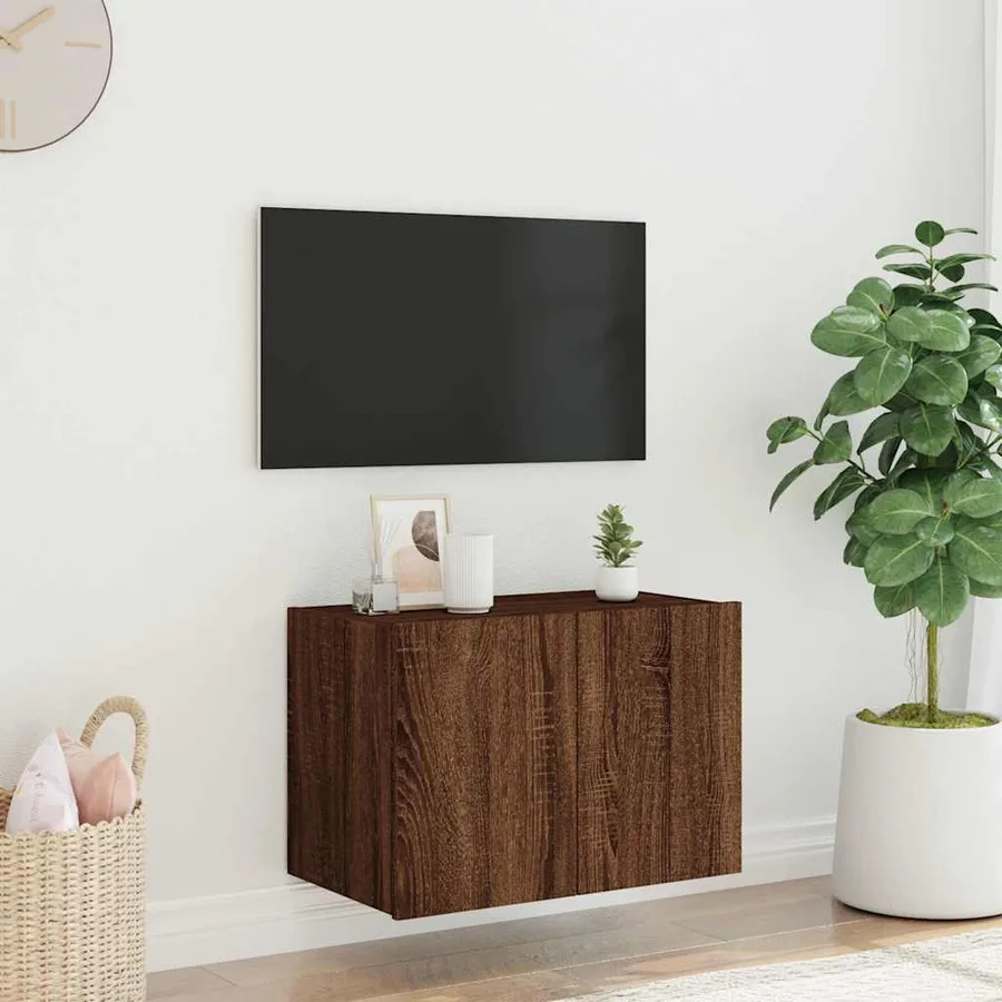 Meuble TV mural avec lumières LED chêne marron 60x35x41 cm - 5