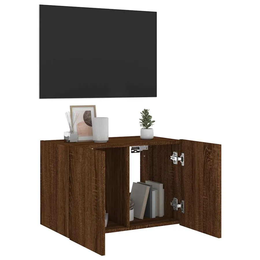 Meuble TV mural avec lumières LED chêne marron 60x35x41 cm - 7