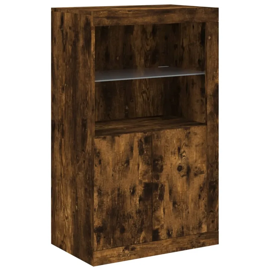 Buffet avec lumières LED chêne fumé 162x37x100 cm - 10