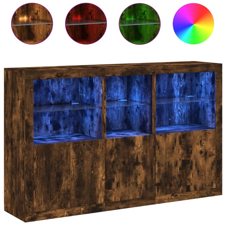 Buffet avec lumières LED chêne fumé 162x37x100 cm - 2