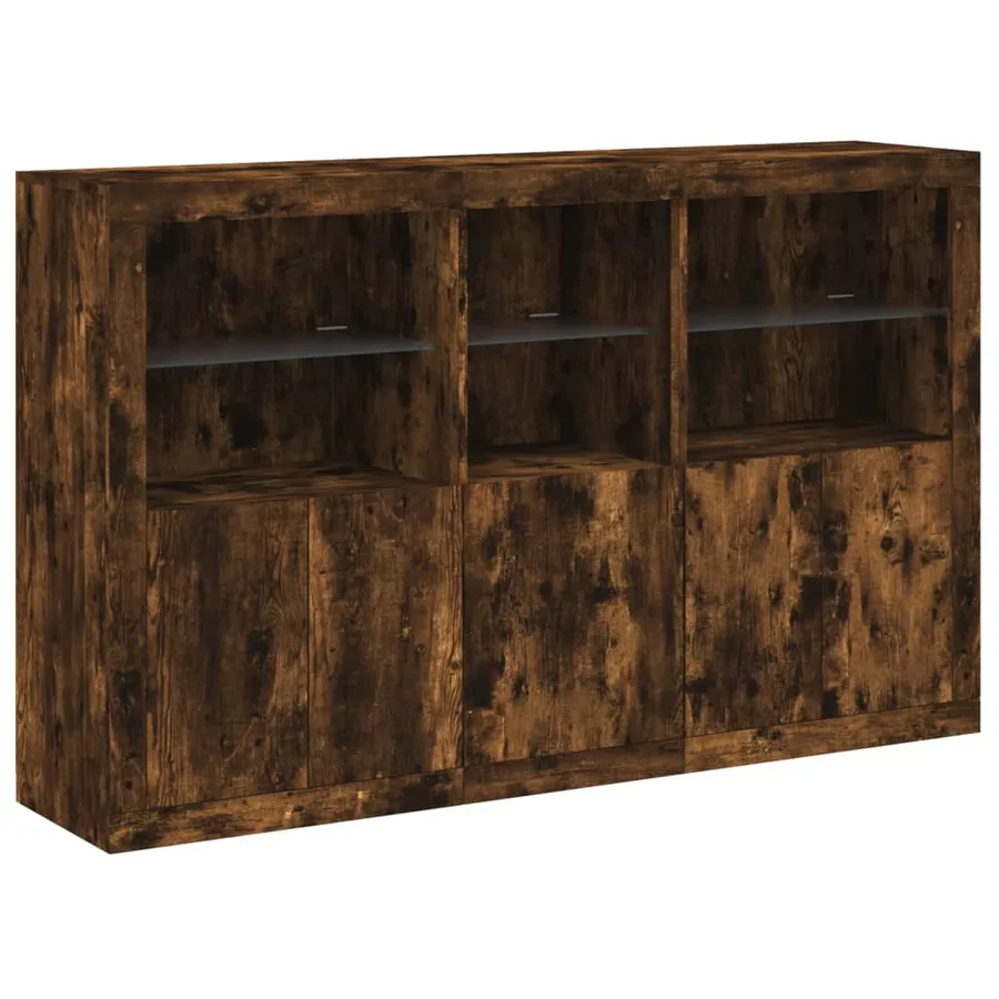 Buffet avec lumières LED chêne fumé 162x37x100 cm - 3