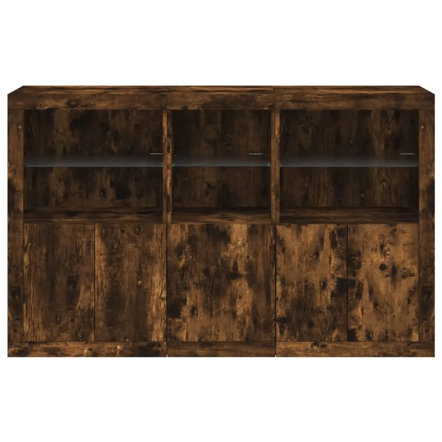 Buffet avec lumières LED chêne fumé 162x37x100 cm - 6
