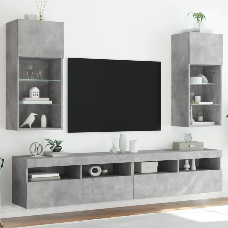 Meubles TV avec lumières LED 2 pcs gris béton 40,5x30x90 cm