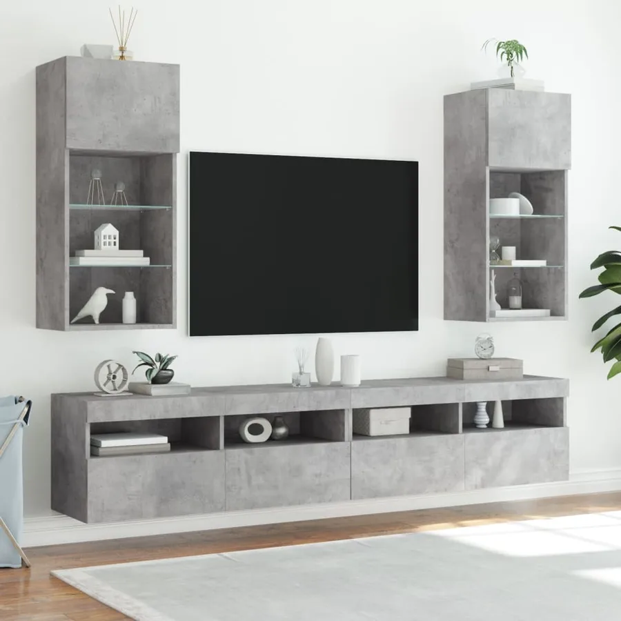 Meubles TV avec lumières LED 2 pcs gris béton 40,5x30x90 cm - 3
