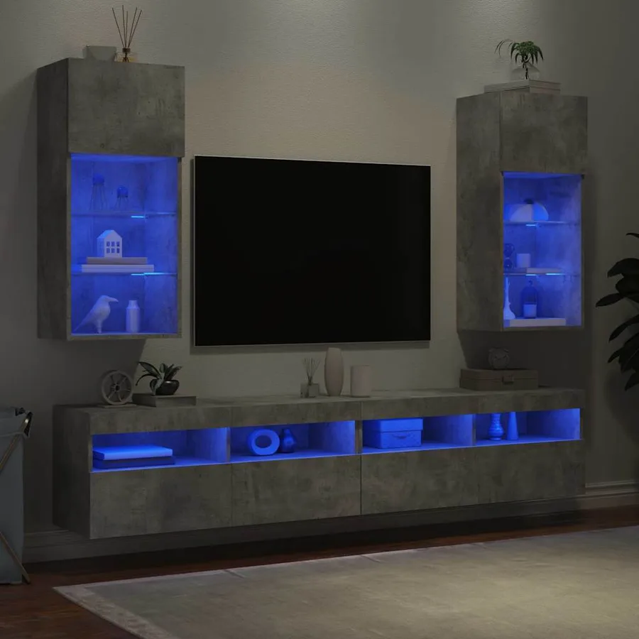 Meubles TV avec lumières LED 2 pcs gris béton 40,5x30x90 cm - 4