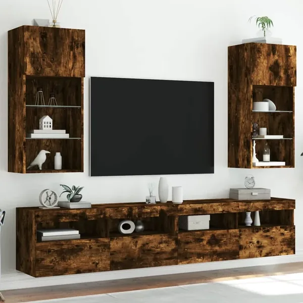 Meubles TV avec lumières LED 2 pcs chêne fumé 40,5x30x90 cm