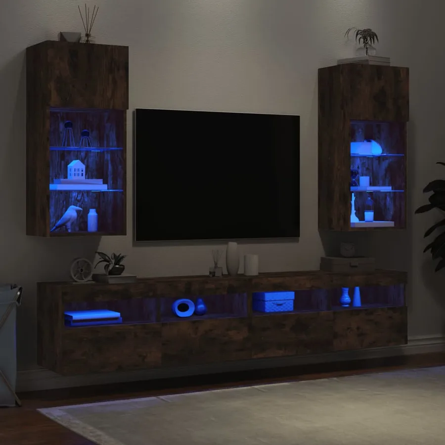Meubles TV avec lumières LED 2 pcs chêne fumé 40,5x30x90 cm - 4
