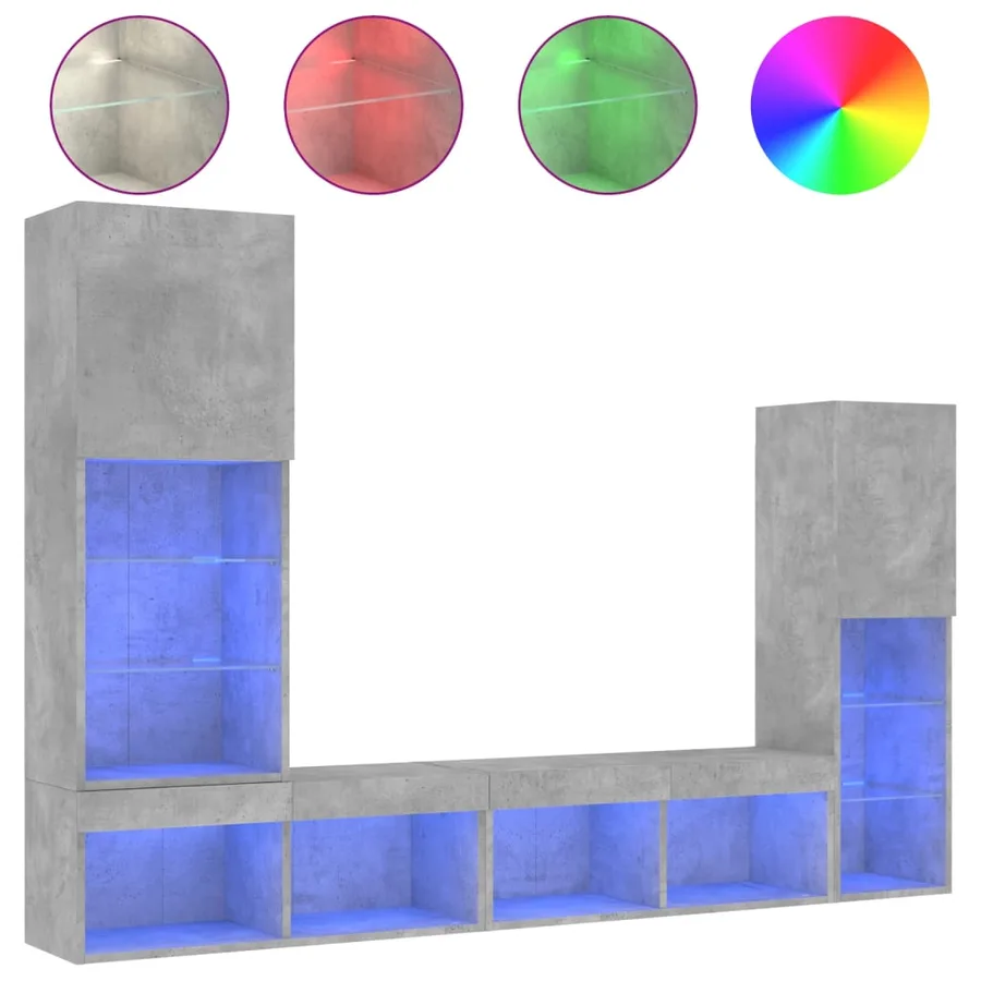 Unités murales TV avec LED 4 pcs gris béton bois d'ingénierie - 2
