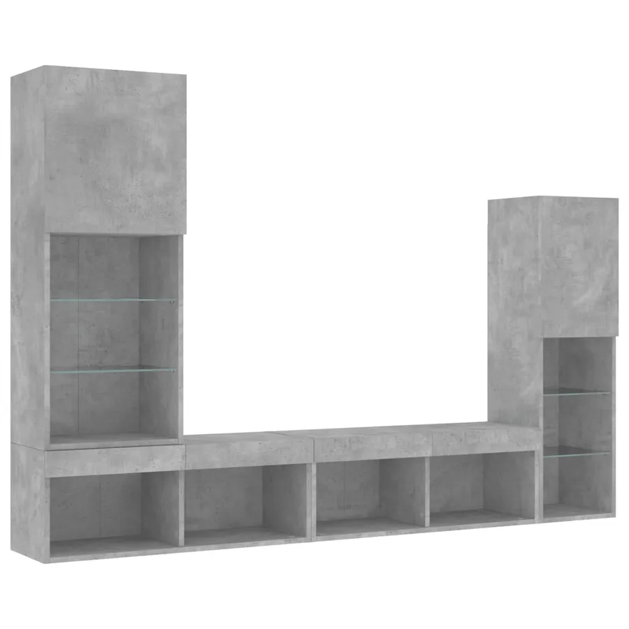 Unités murales TV avec LED 4 pcs gris béton bois d'ingénierie - 3