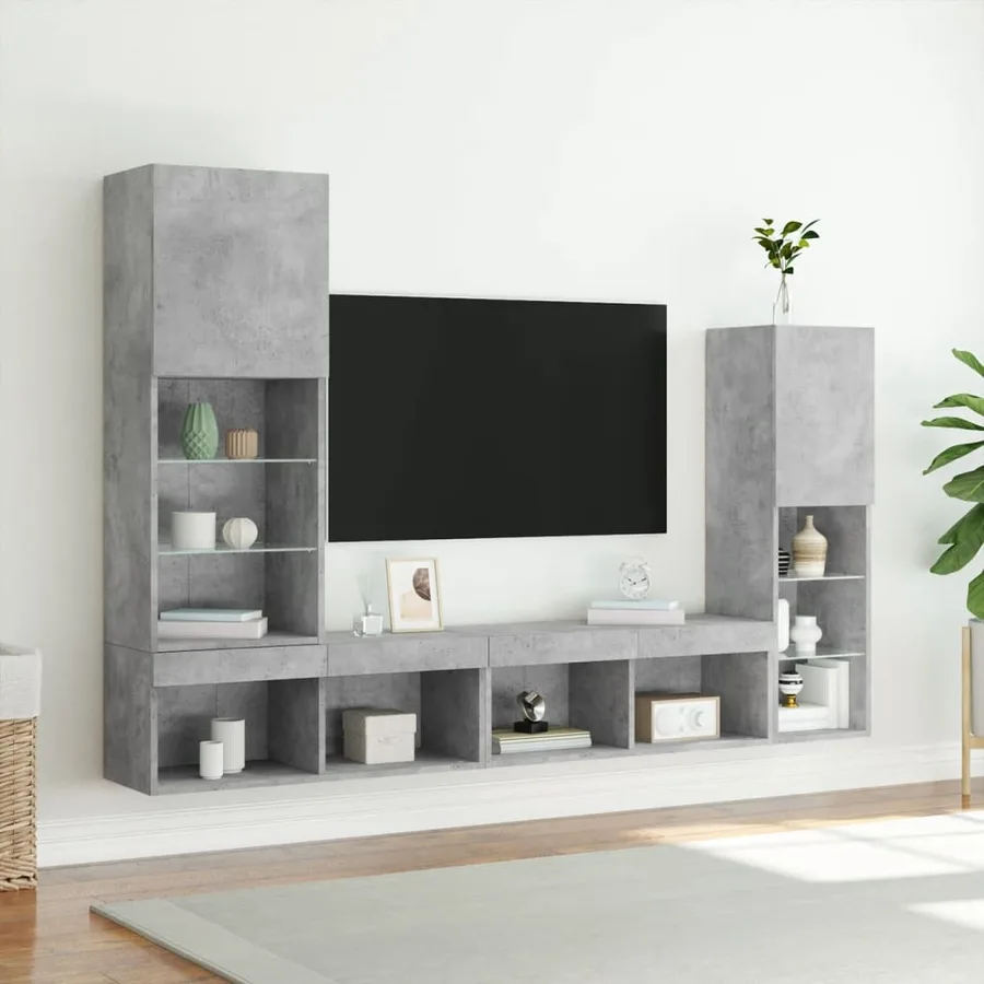 Unités murales TV avec LED 4 pcs gris béton bois d'ingénierie - 4