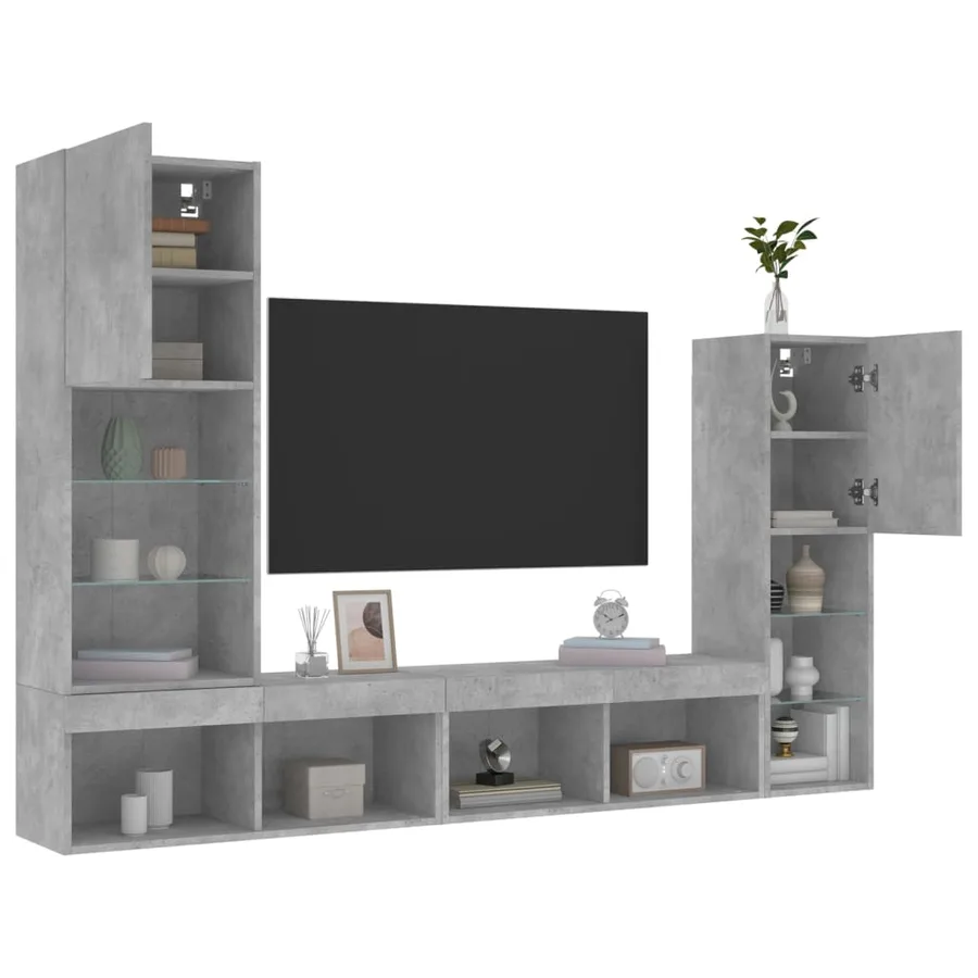 Unités murales TV avec LED 4 pcs gris béton bois d'ingénierie - 5