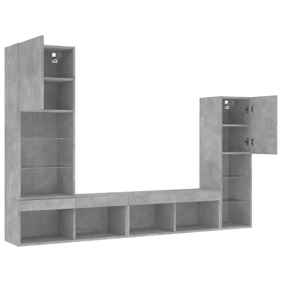 Unités murales TV avec LED 4 pcs gris béton bois d'ingénierie - 6