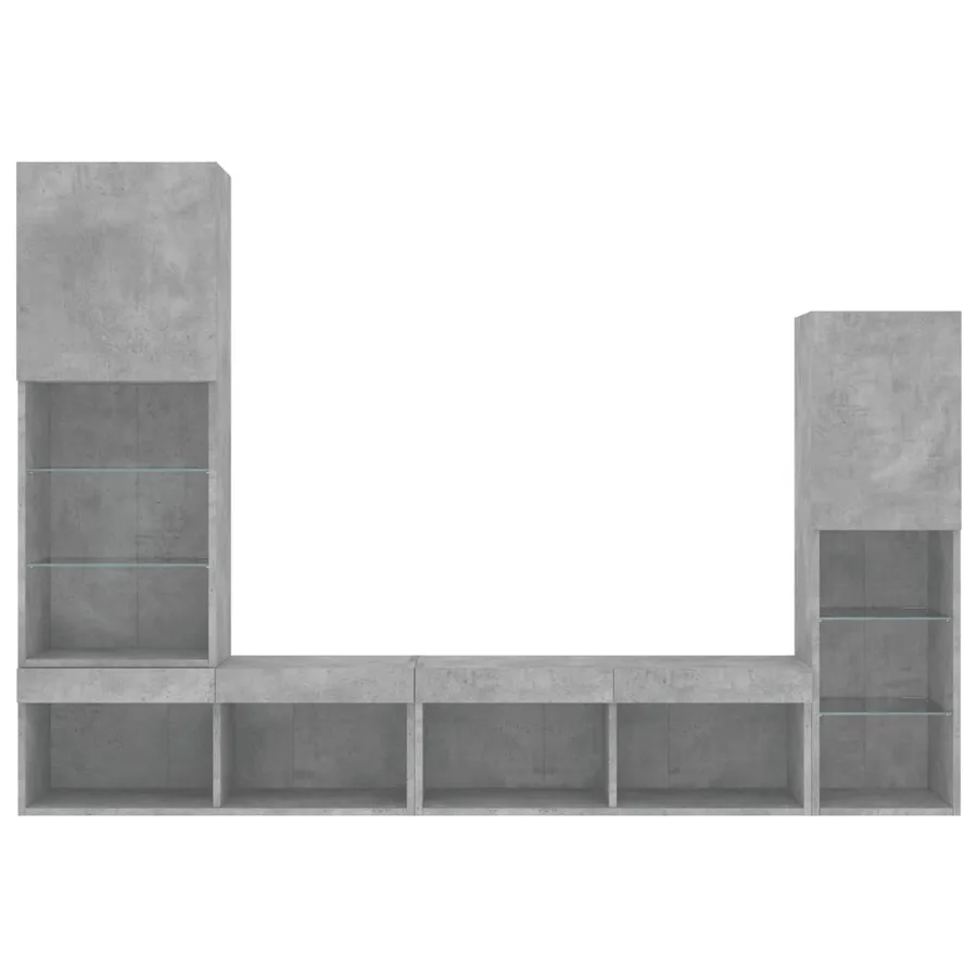 Unités murales TV avec LED 4 pcs gris béton bois d'ingénierie - 7