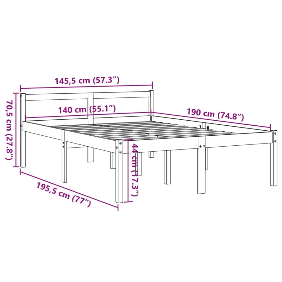 Lit pour personne âgée sans matelas 140x190 cm bois pin massif - 9