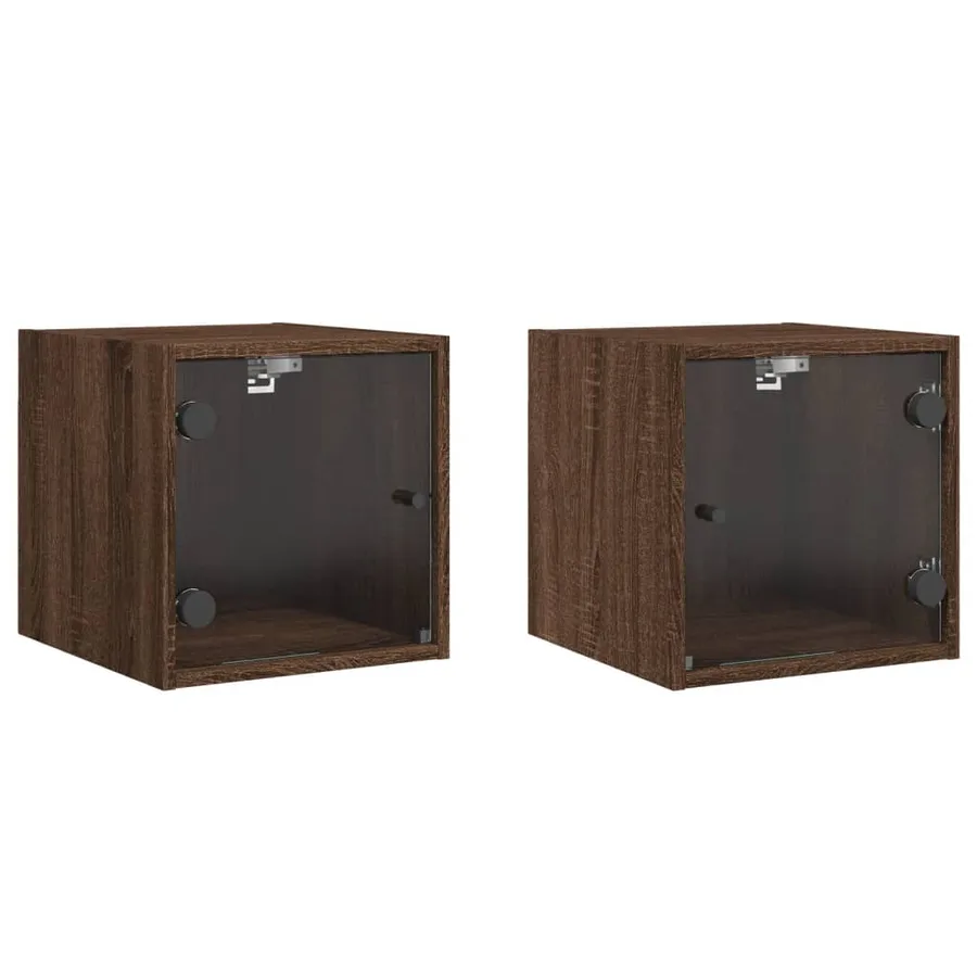 Tables de chevet et portes vitrées 2pcs chêne marron 35x37x35cm - 2