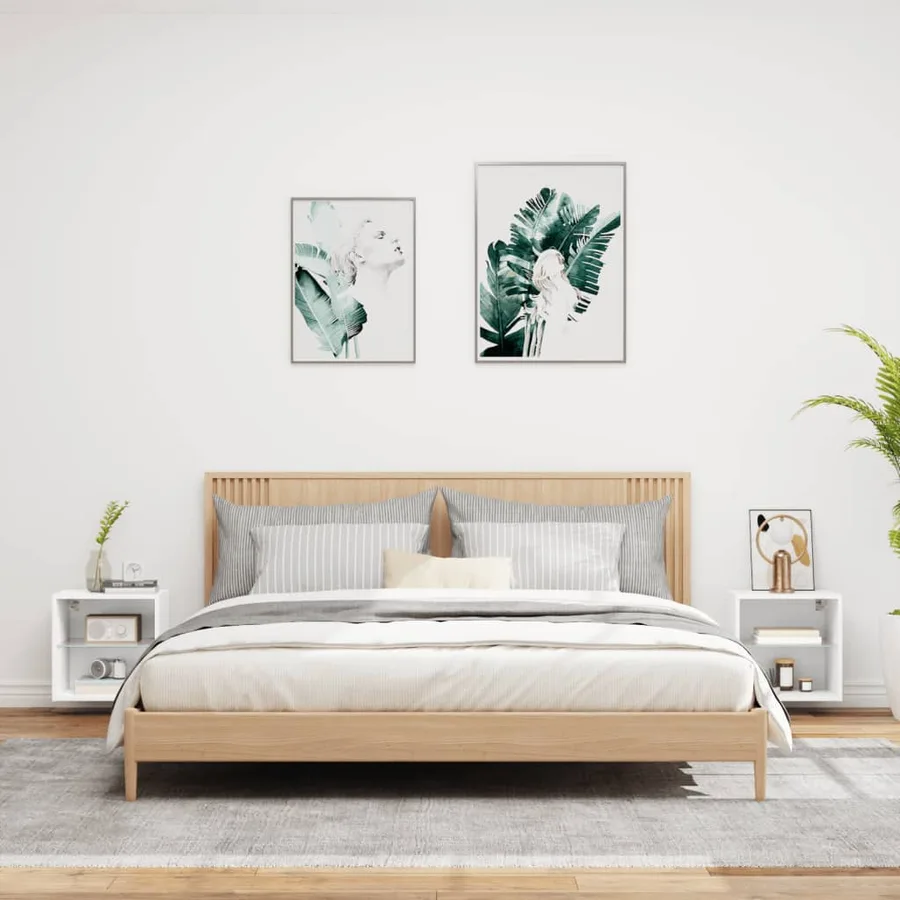 Tables de chevet murales avec lumières LED 2 pcs blanc - 3