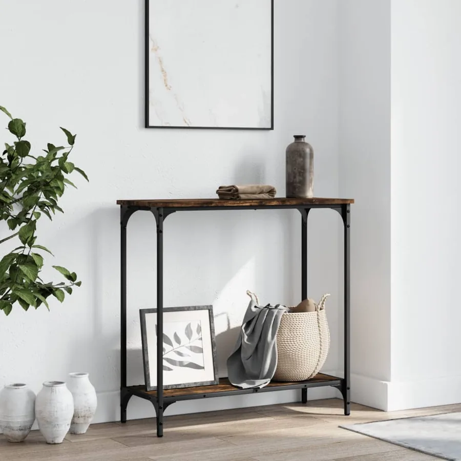 Table console chêne fumé 75x30,5x75 cm bois d'ingénierie
