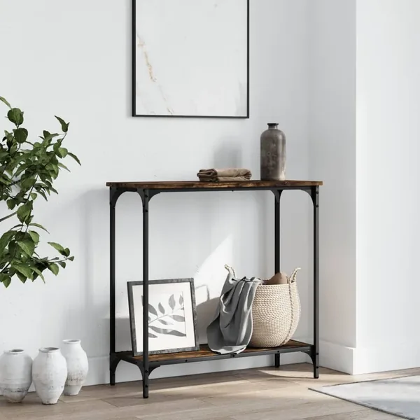 Table console chêne fumé 75x30,5x75 cm bois d'ingénierie