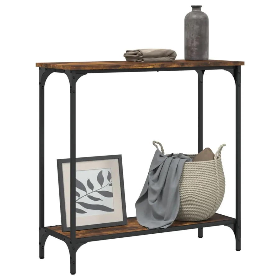 Table console chêne fumé 75x30,5x75 cm bois d'ingénierie - 3