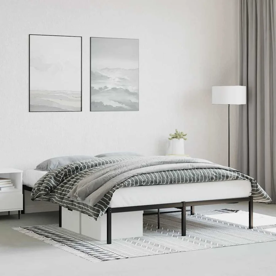 Cadre de lit métal sans matelas noir 160x200 cm