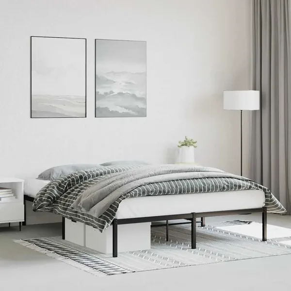 Cadre de lit métal sans matelas noir 160x200 cm