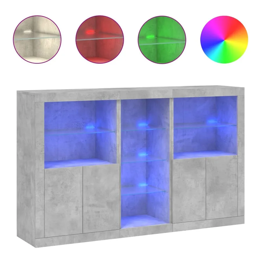 Buffet avec lumières LED gris béton 162x37x100 cm - 2