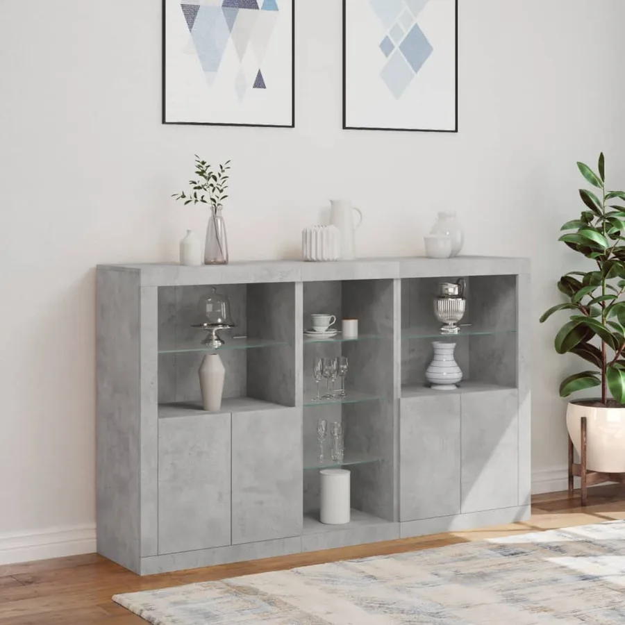 Buffet avec lumières LED gris béton 162x37x100 cm - 4
