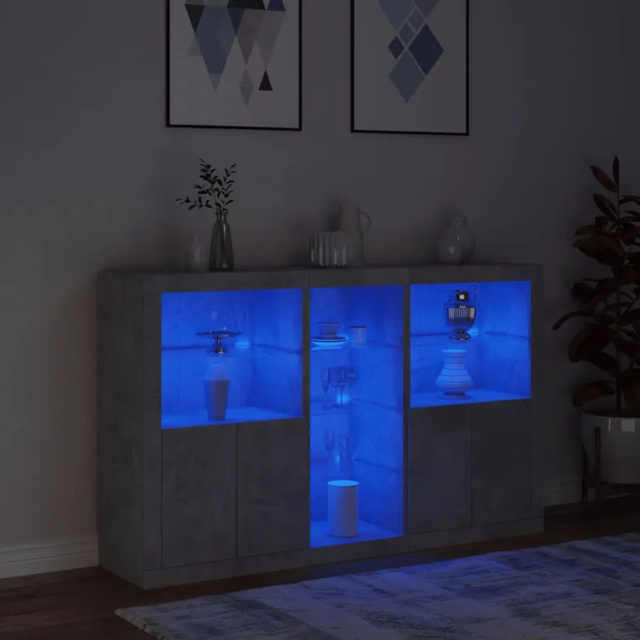 Buffet avec lumières LED gris béton 162x37x100 cm - 5