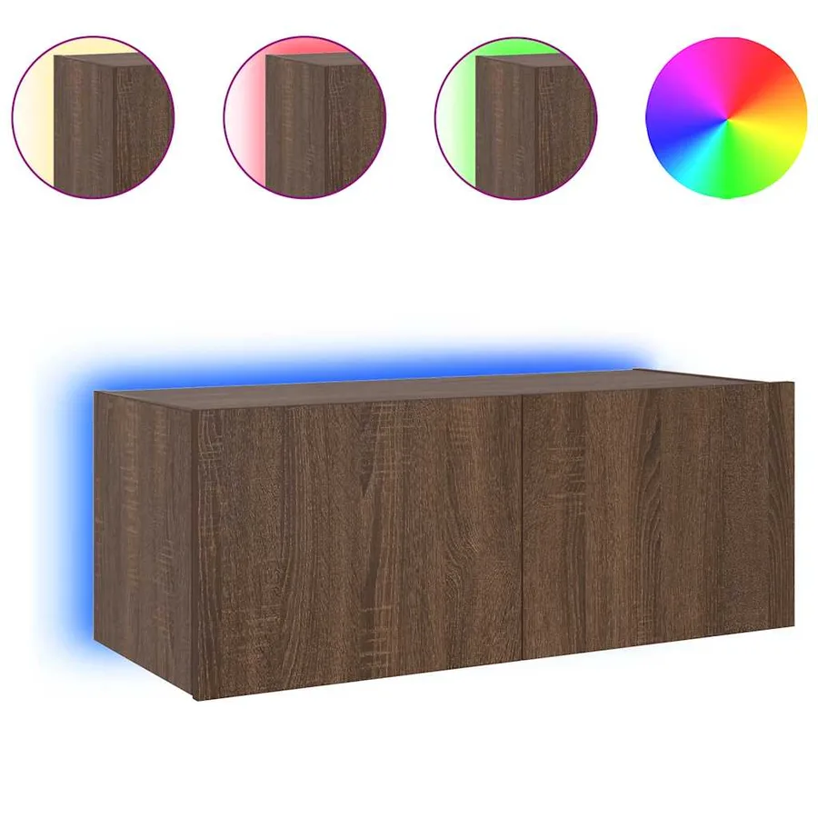 Meuble TV mural avec lumières LED chêne marron 80x35x31 cm - 11