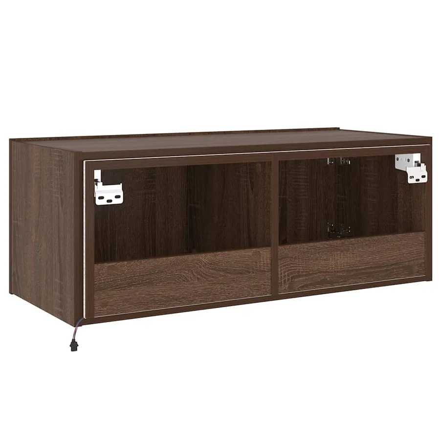 Meuble TV mural avec lumières LED chêne marron 80x35x31 cm - 12