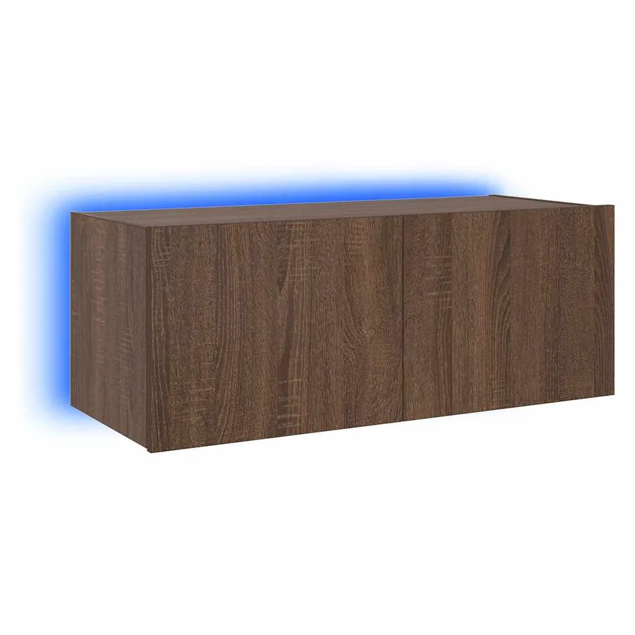 Meuble TV mural avec lumières LED chêne marron 80x35x31 cm - 2