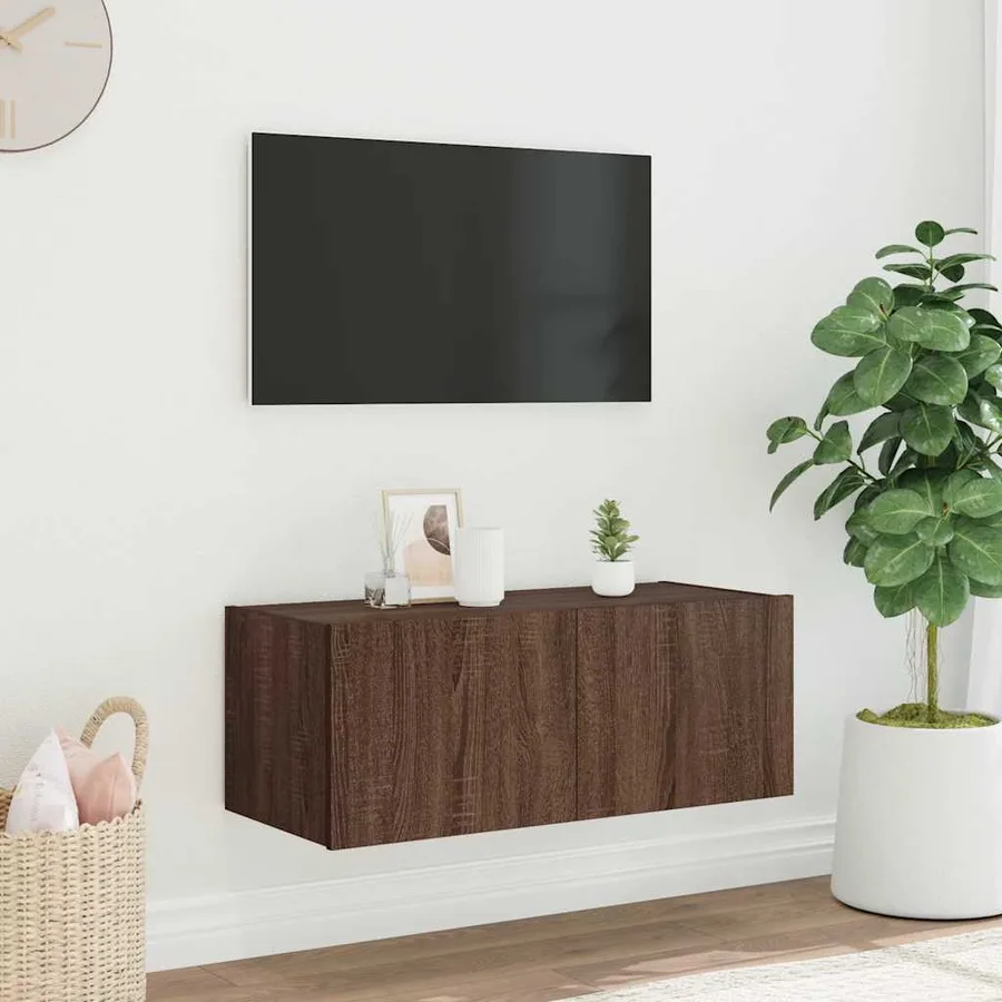 Meuble TV mural avec lumières LED chêne marron 80x35x31 cm - 4